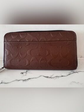 Coach Embossed Leather Zip Wallet - Brown